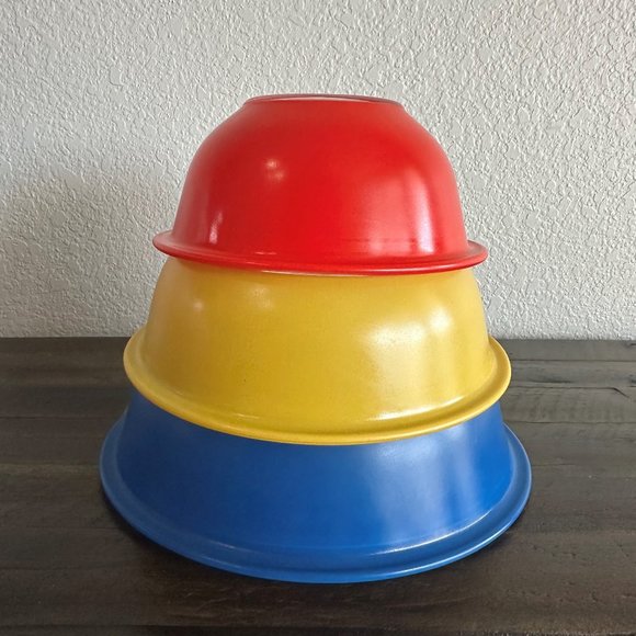 Vintage Pyrex Mixing Bowls Primary Color Clear Bottom Nesting Set 325 323 322